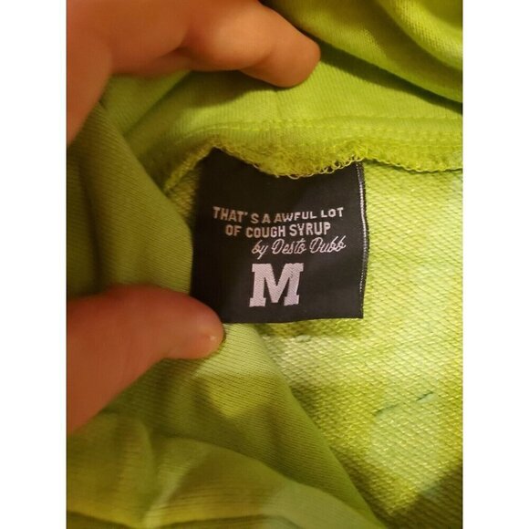 That's A Awful Lot of Cough Syrup Hoodie Men's Size M Neon Green Moto Desto Dubb - Picture 8 of 9
